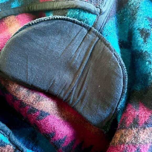 VTG Southwestern Navajo Aztec Wool Blend Jacket Blazer Short Teal Brown Black L - Picture 10 of 14